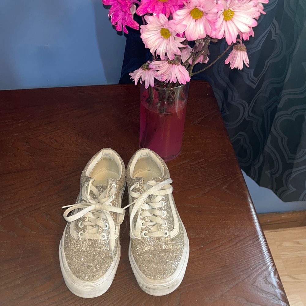 Vans silver glitter old school lace up